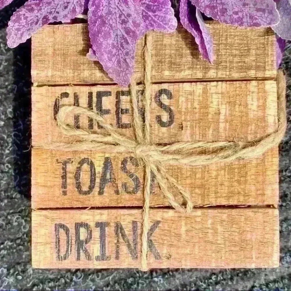 NEW SET of 4 Distressed Wood Coasters by Mud Pie - CHEERS, TOAST, DRINK - Picture 4 of 9